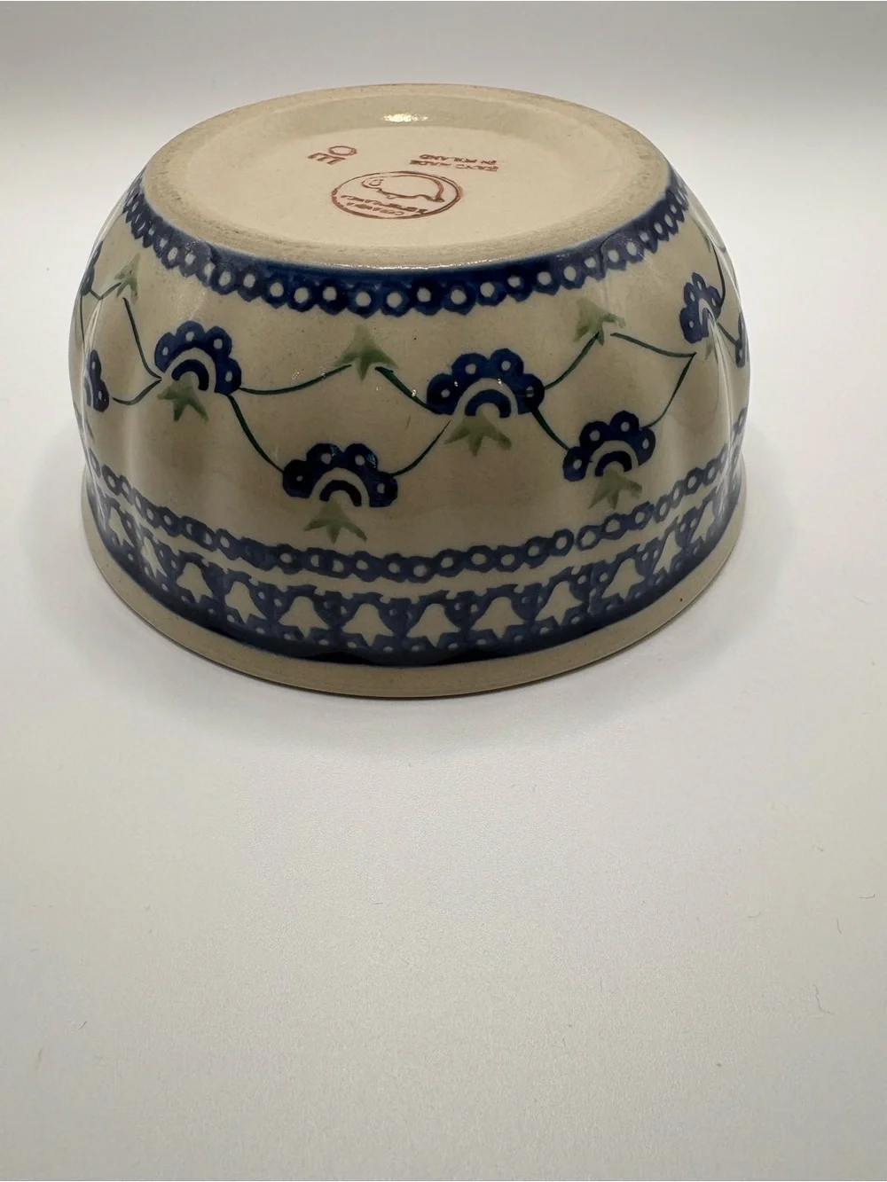Hand-Painted Ceramic Bowl in Blue and White Polish Pottery Ceramika Artystyczna